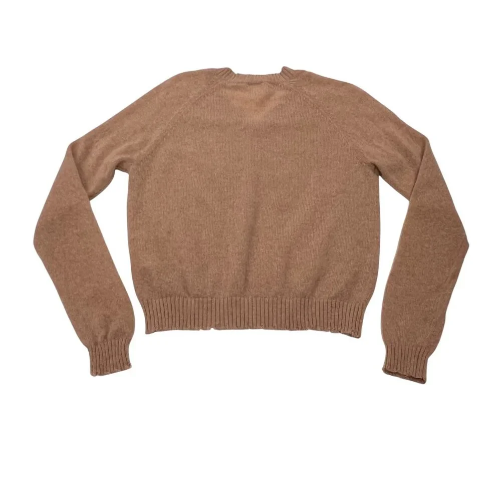Minnie Rose Cashmere Frayed Edge V-Neck Sweater, Camel S